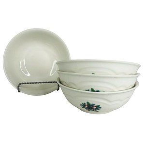 4 Pfaltzgraff Red Ribbon Cereal Bowls Soup Stoneware Christmas Holiday Set VTG